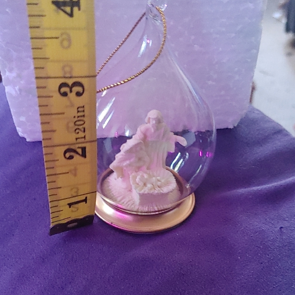 Avon Glass Ornament with Gold Base and White Figurine